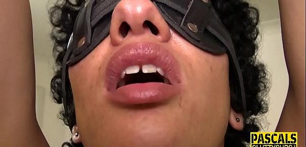  Tied up and blindfolded milf sub fingered